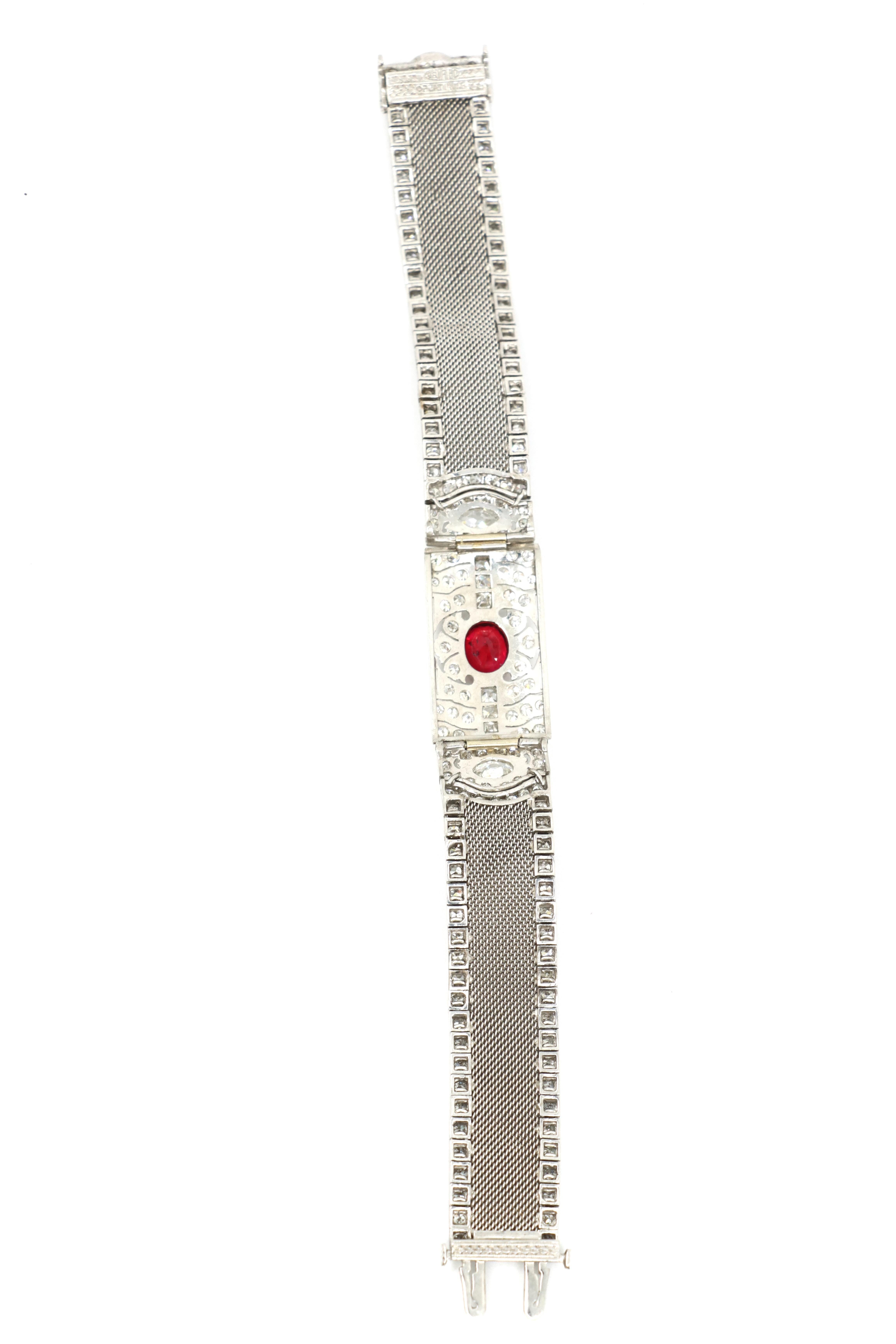 Bracelet Art Déco en platine, rubis et diamant en vente 3