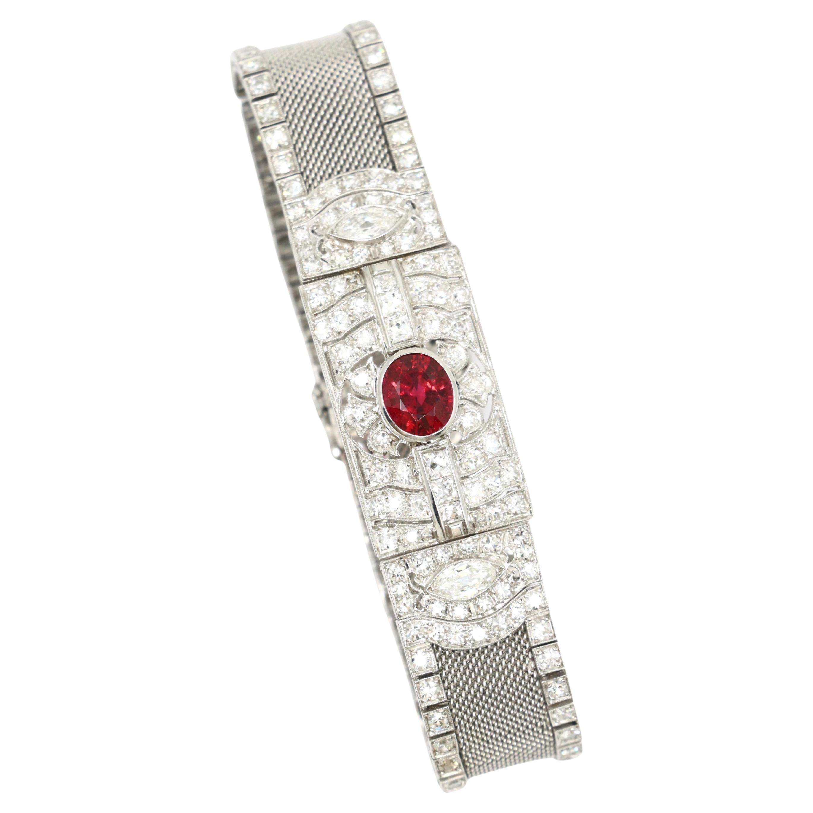 Art Deco Platinum Ruby Diamond Bracelet
