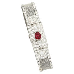 Art Deco Platinum Ruby Diamond Bracelet