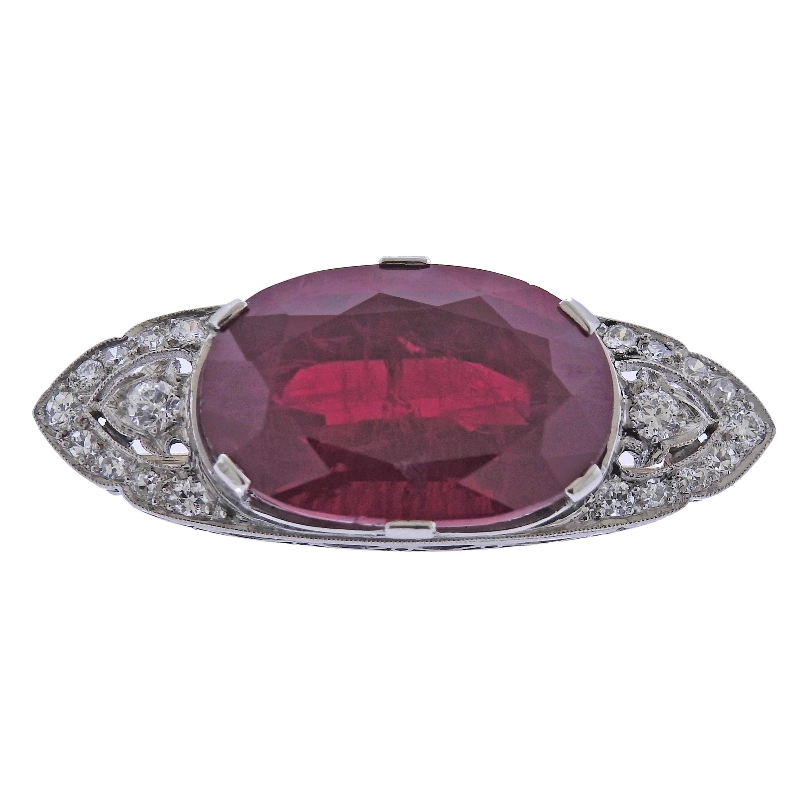 Art Deco Platinum Ruby Diamond Brooch