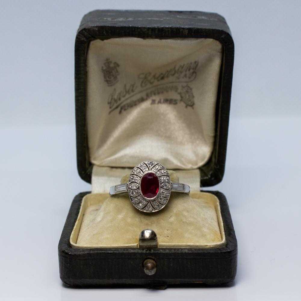 Art Deco Platinum Ruby and Diamond Ring For Sale 2