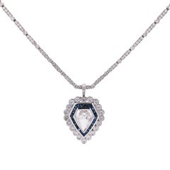 Art Deco Platin Saphir 2,61ct Diamant-Anhänger Halskette, GIA