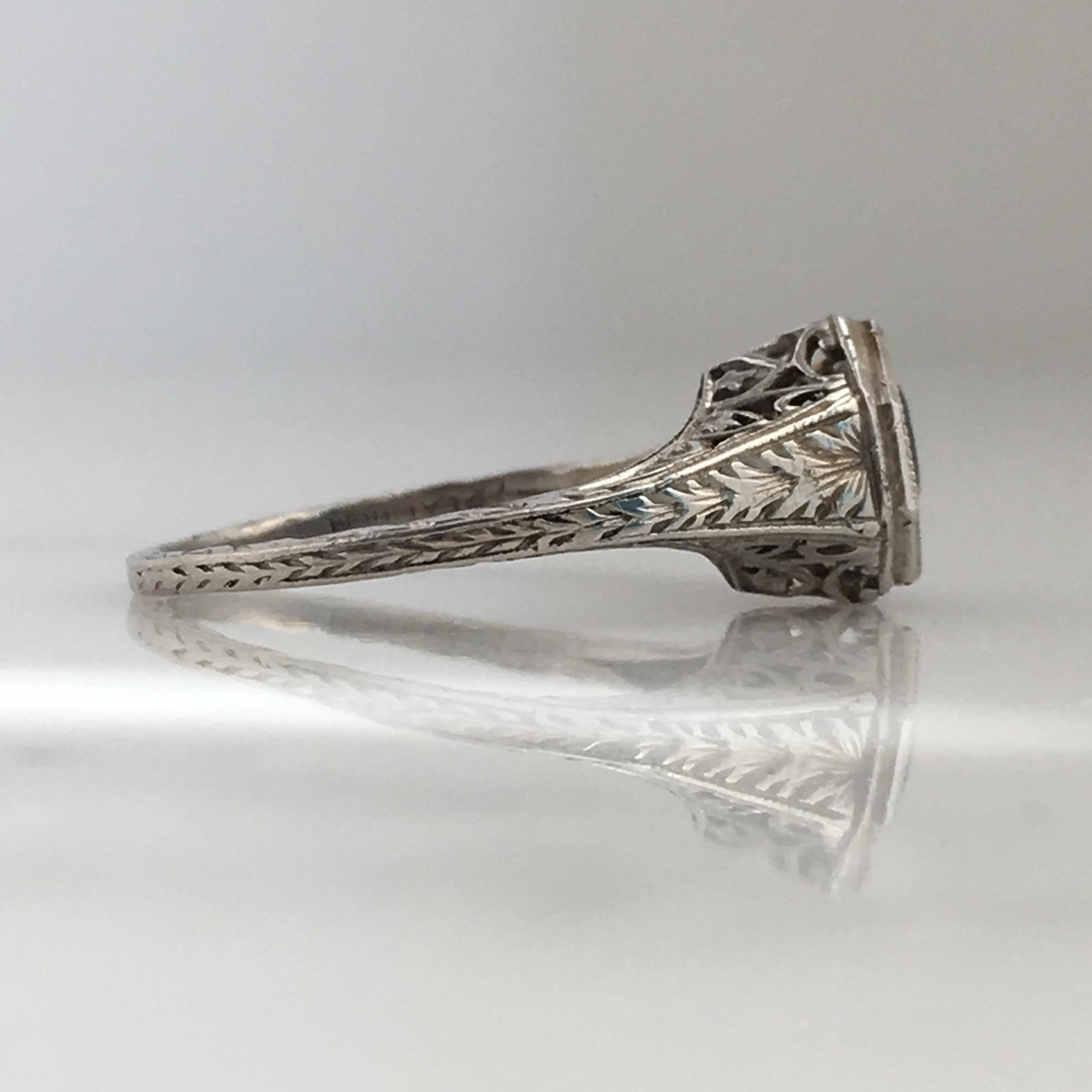 Art Deco Platinum Sapphire .40 Carat Engagement Ring For Sale 5