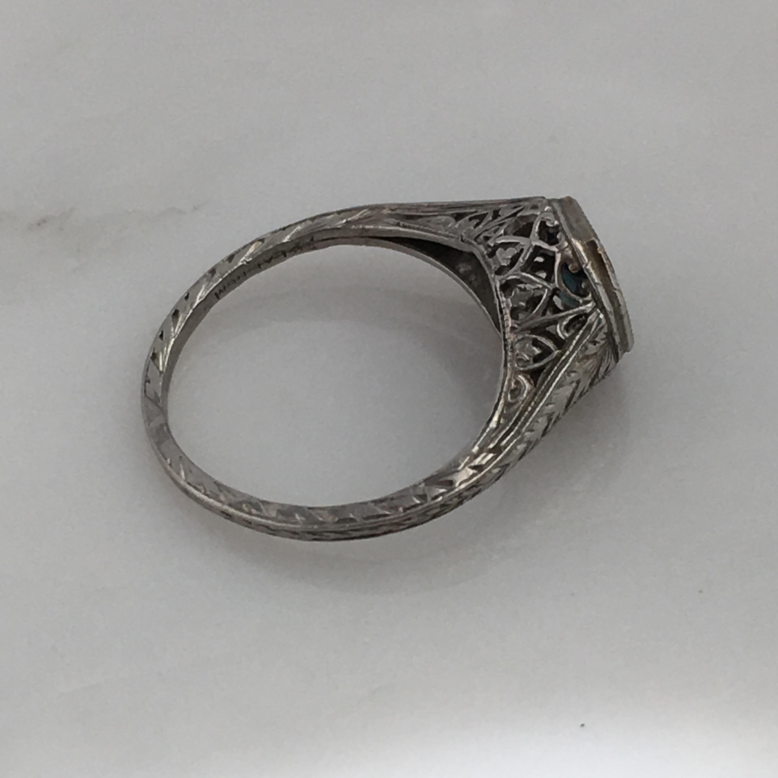 Art Deco Platinum Sapphire .40 Carat Engagement Ring For Sale 6
