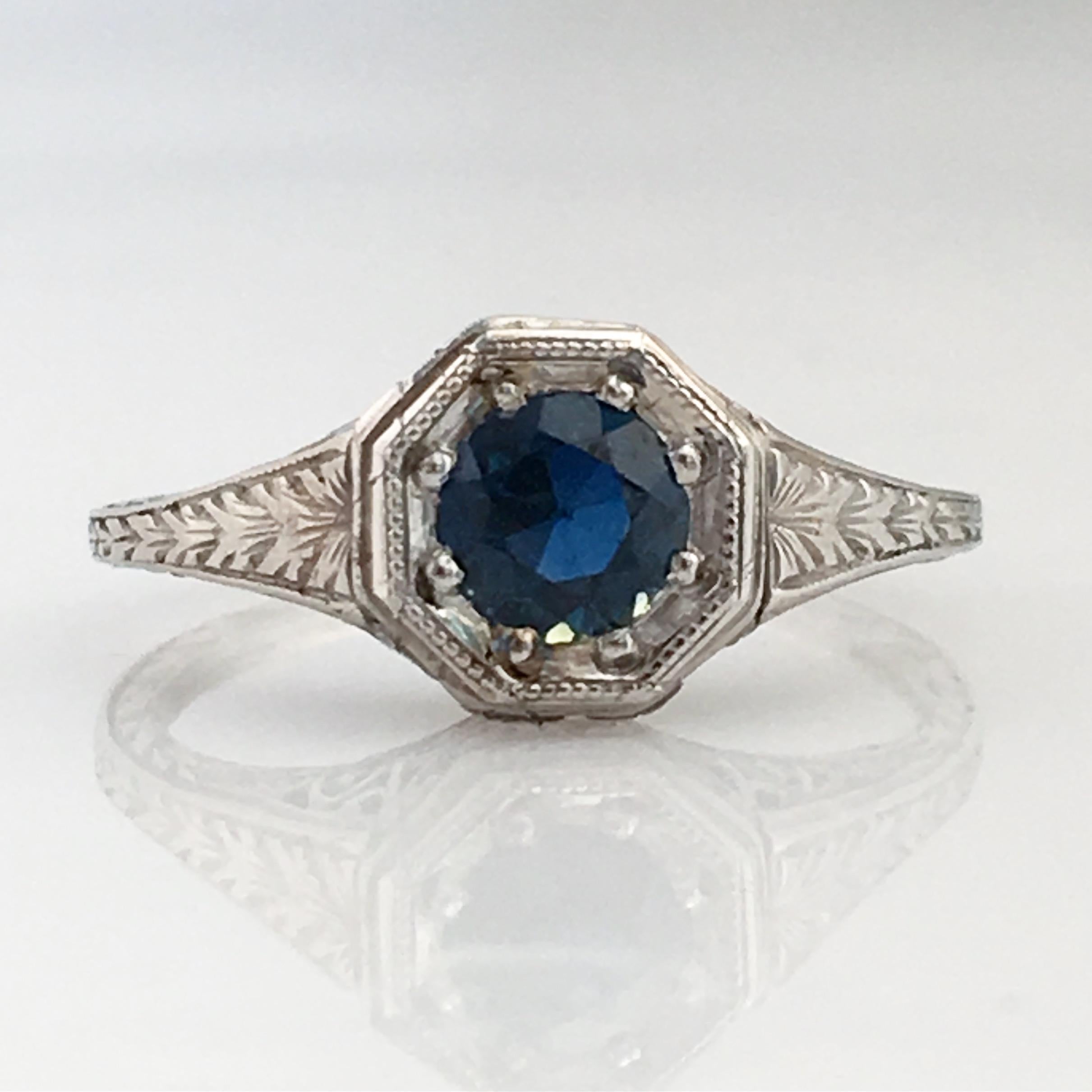 Art Deco Platinum Sapphire .40 Carat Engagement Ring In Good Condition For Sale In Scotts Valley, CA