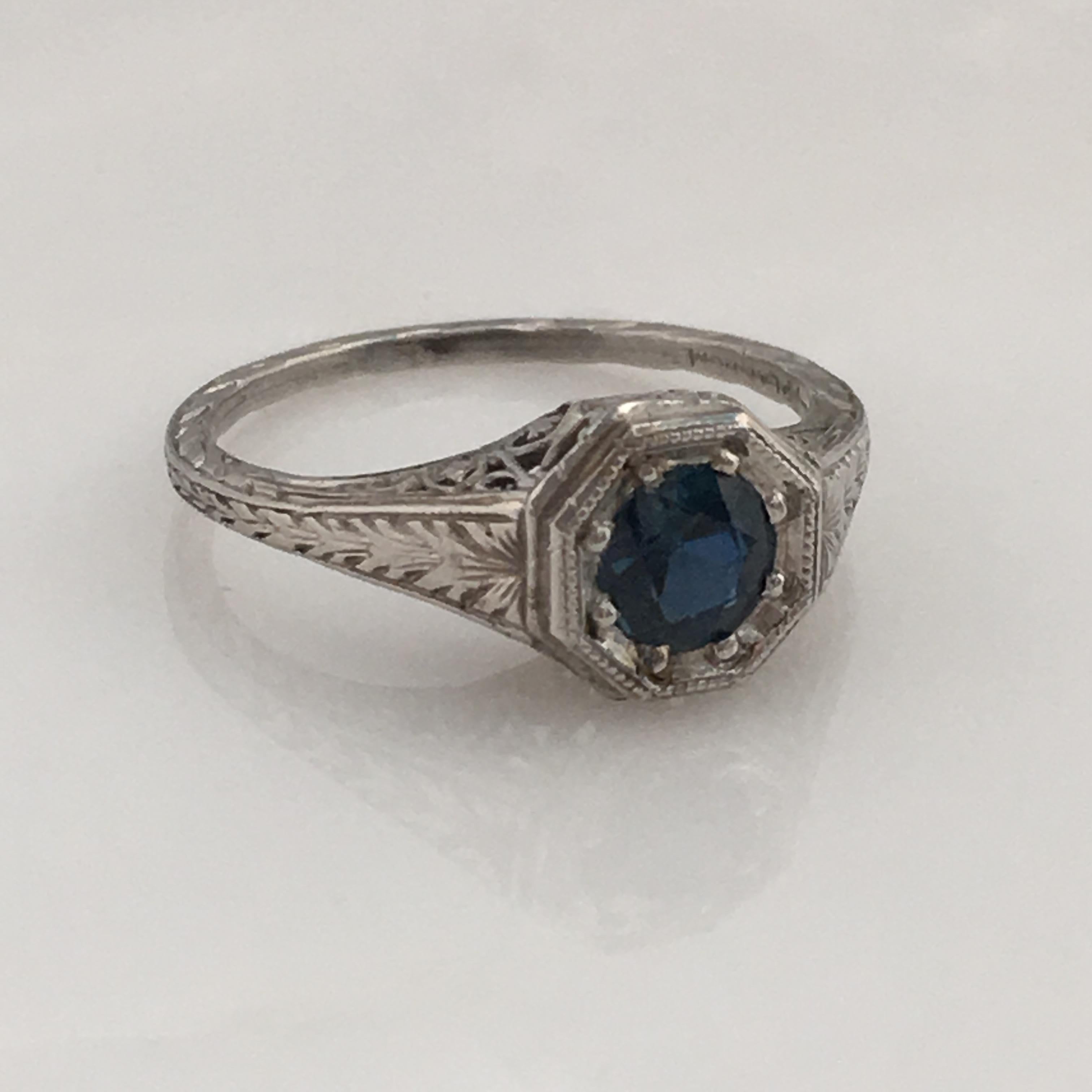Women's Art Deco Platinum Sapphire .40 Carat Engagement Ring For Sale