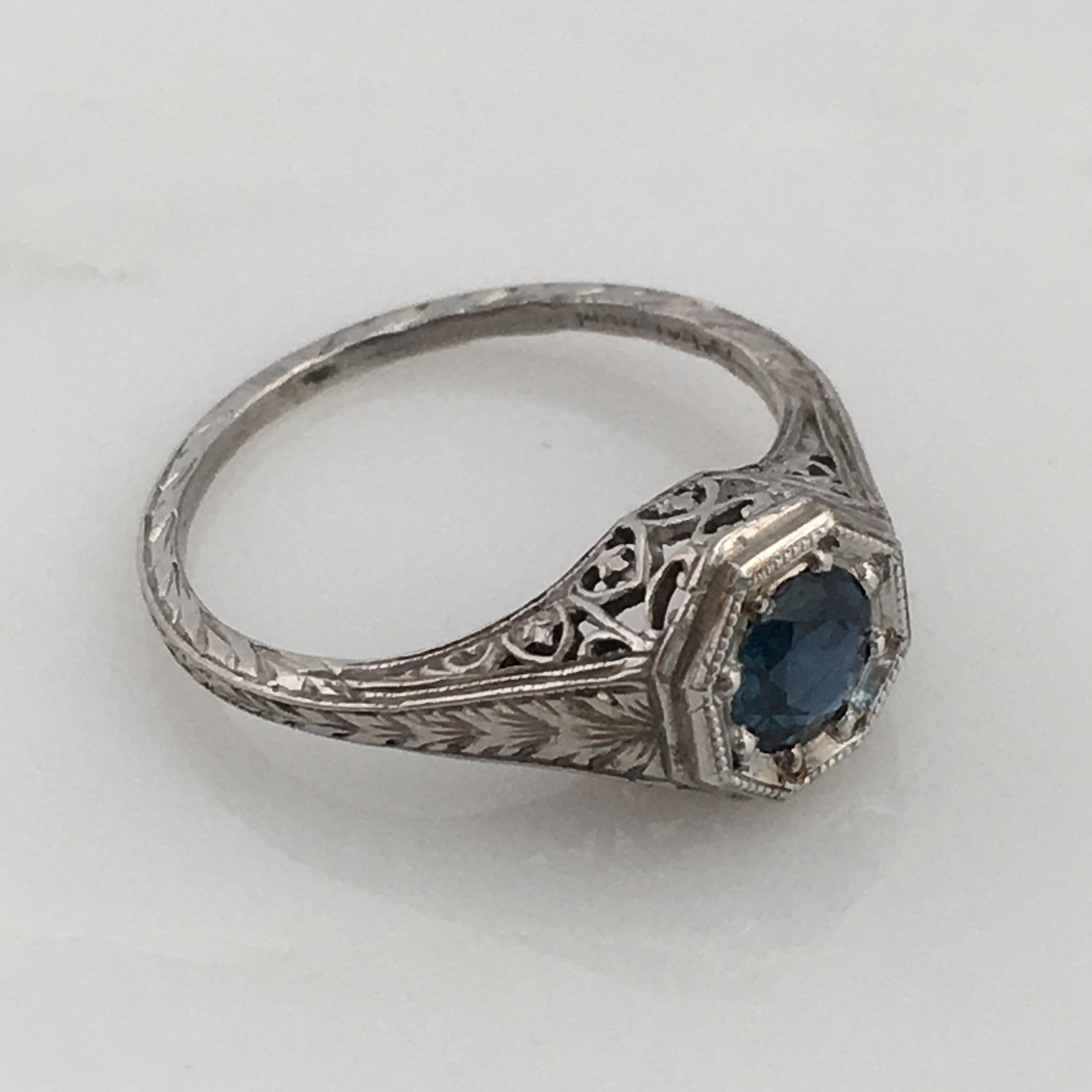 Art Deco Platinum Sapphire .40 Carat Engagement Ring For Sale 2