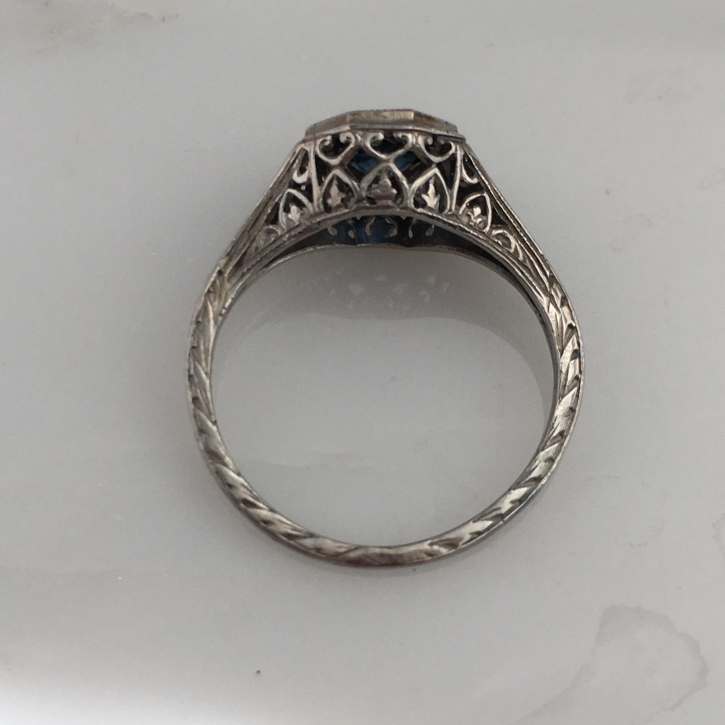 Art Deco Platinum Sapphire .40 Carat Engagement Ring For Sale 3