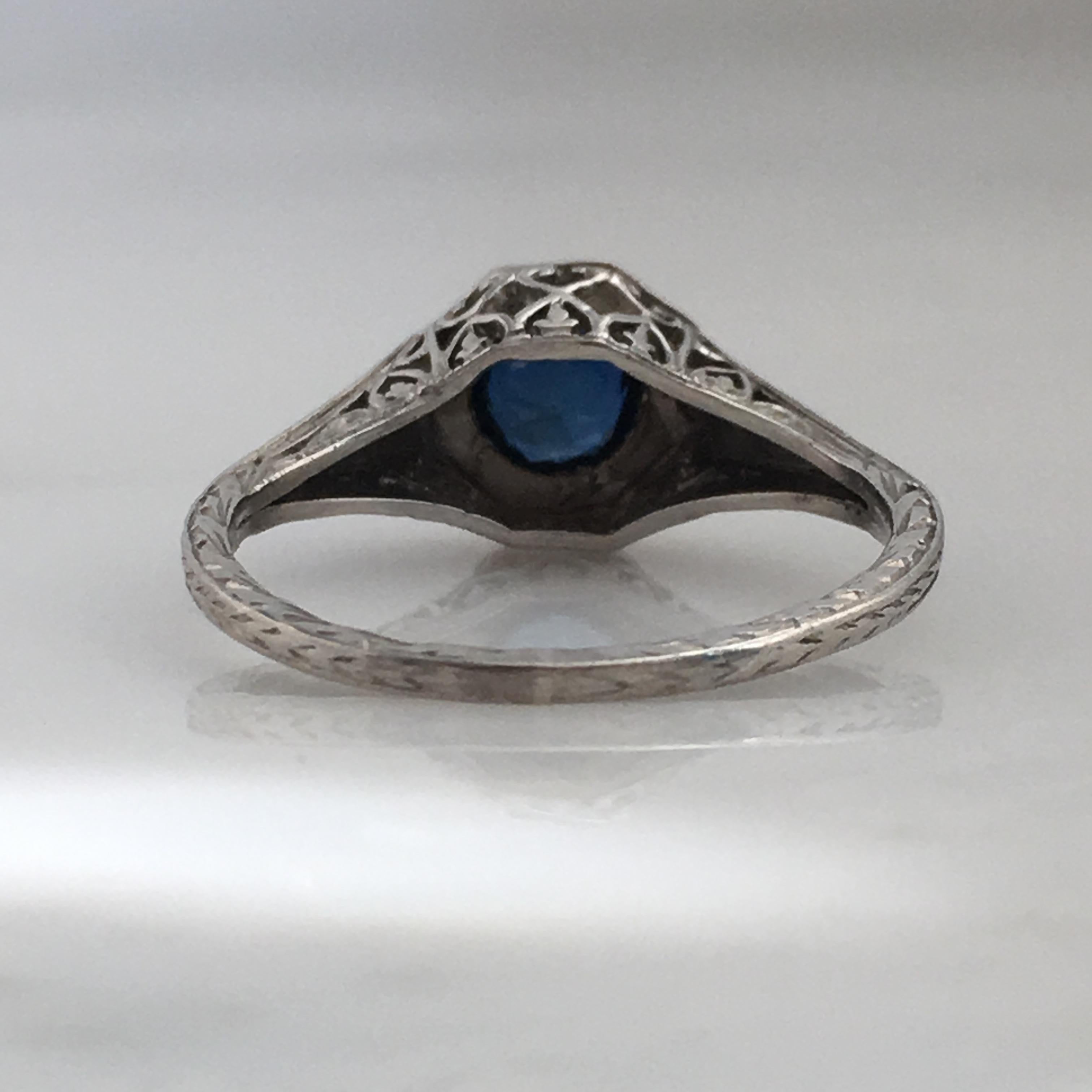 Art Deco Platinum Sapphire .40 Carat Engagement Ring For Sale 4