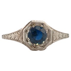 Antique Art Deco Platinum Sapphire .40 Carat Engagement Ring