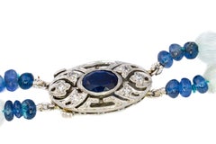 Art Deco Platinum, Sapphire, and Aquamarine Bead Double Strand Necklace