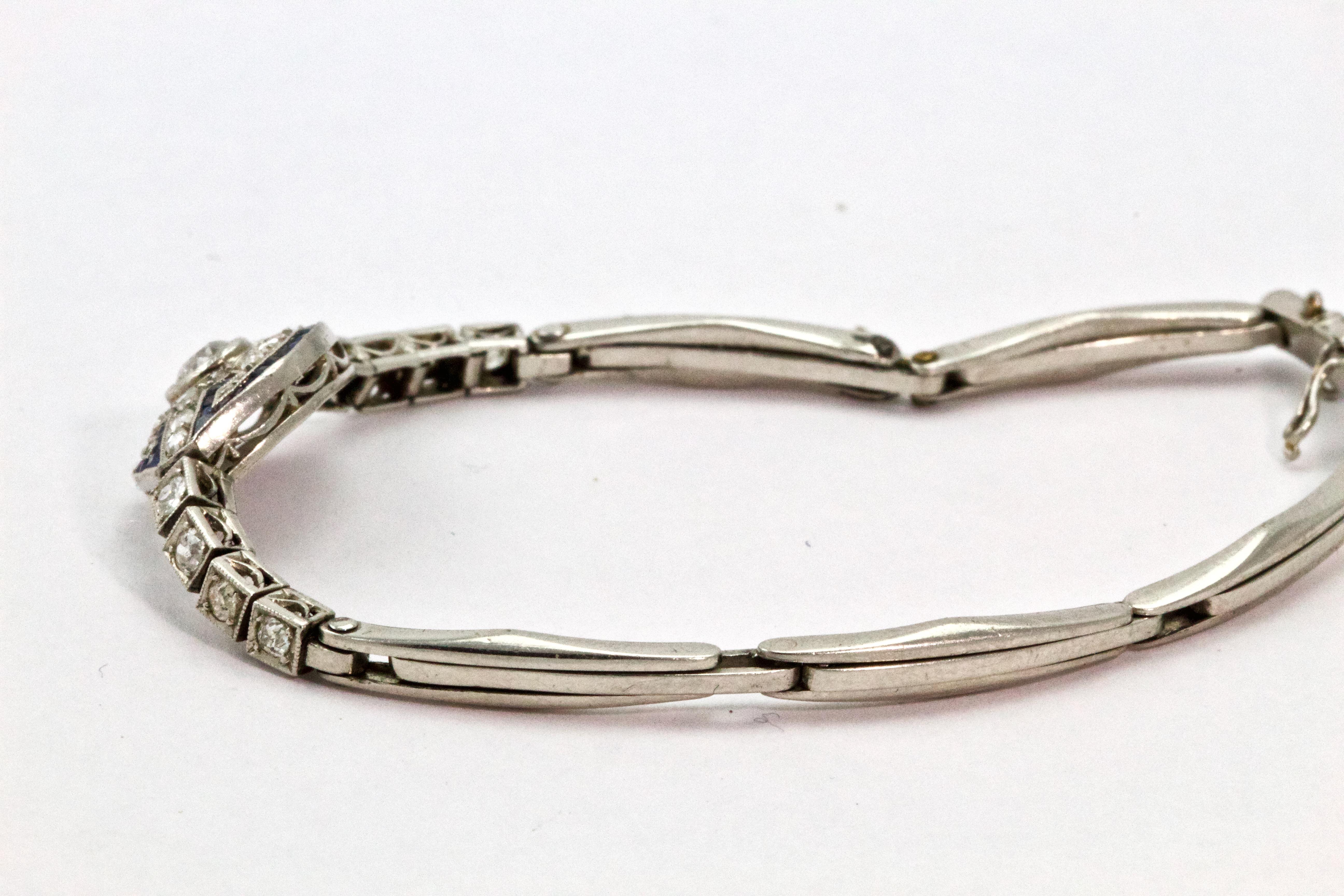 Art Deco Platinum Sapphire and Diamond Bracelet In Excellent Condition In Chipping Campden, GB