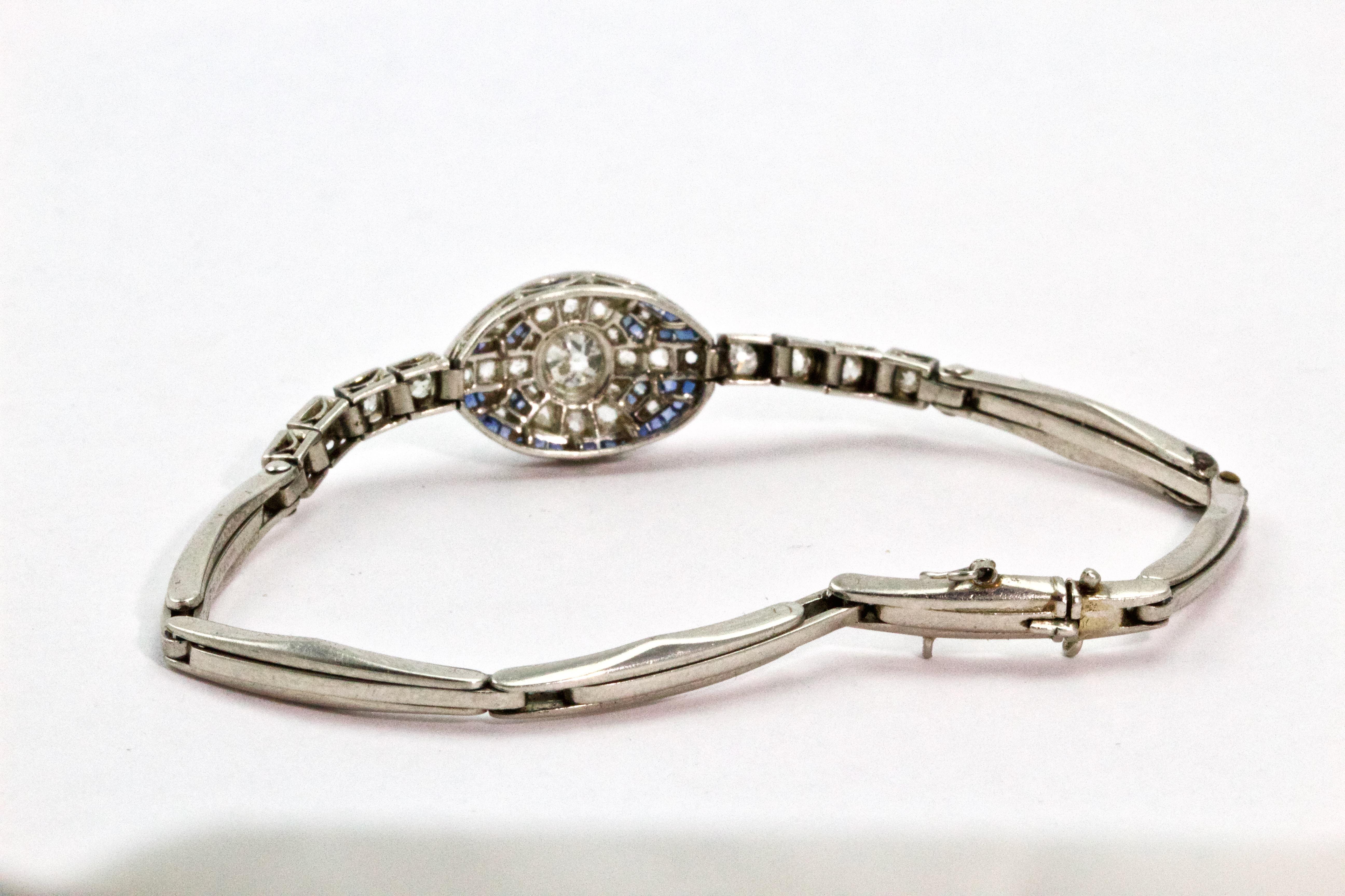 Women's Art Deco Platinum Sapphire and Diamond Bracelet