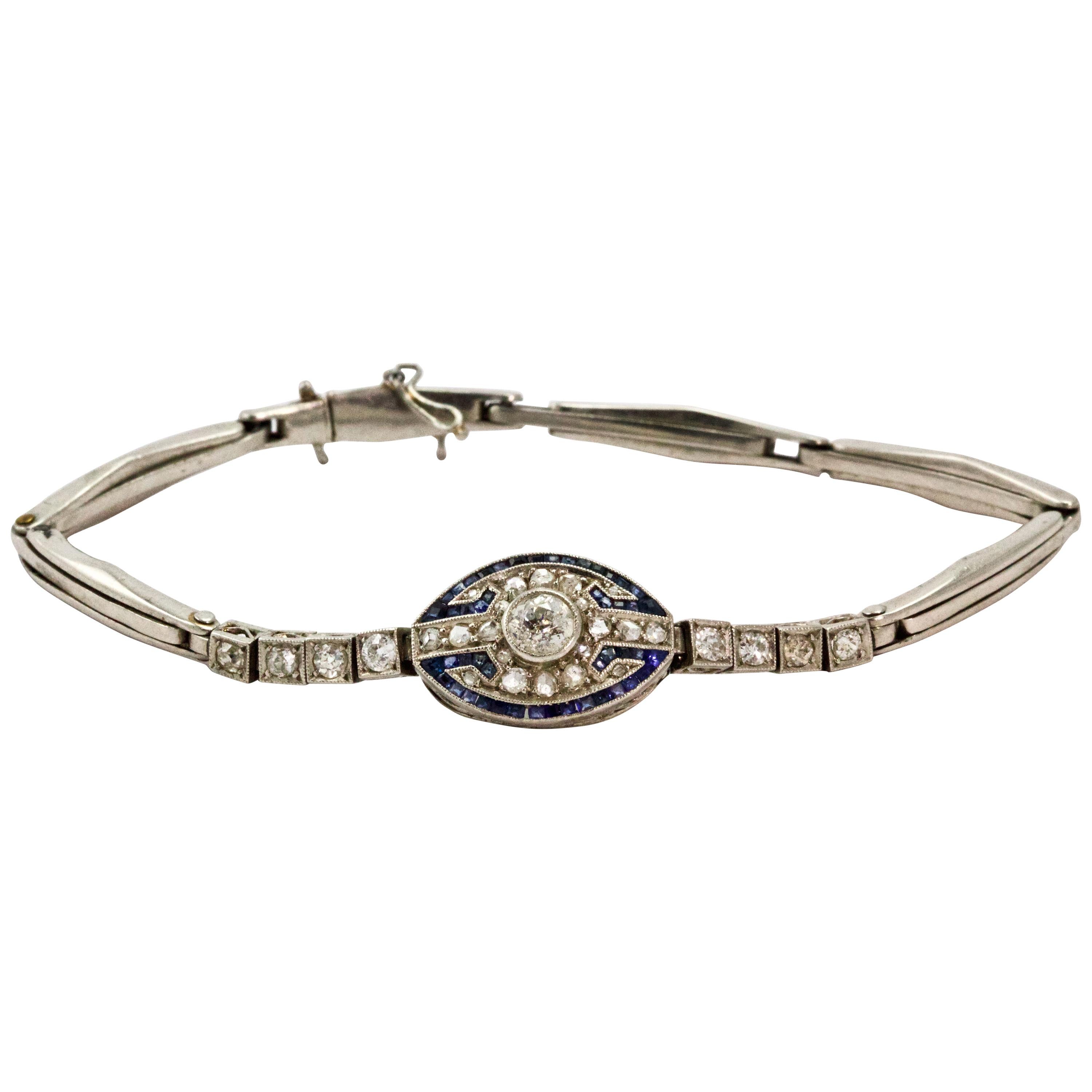 Art Deco Platinum Sapphire and Diamond Bracelet