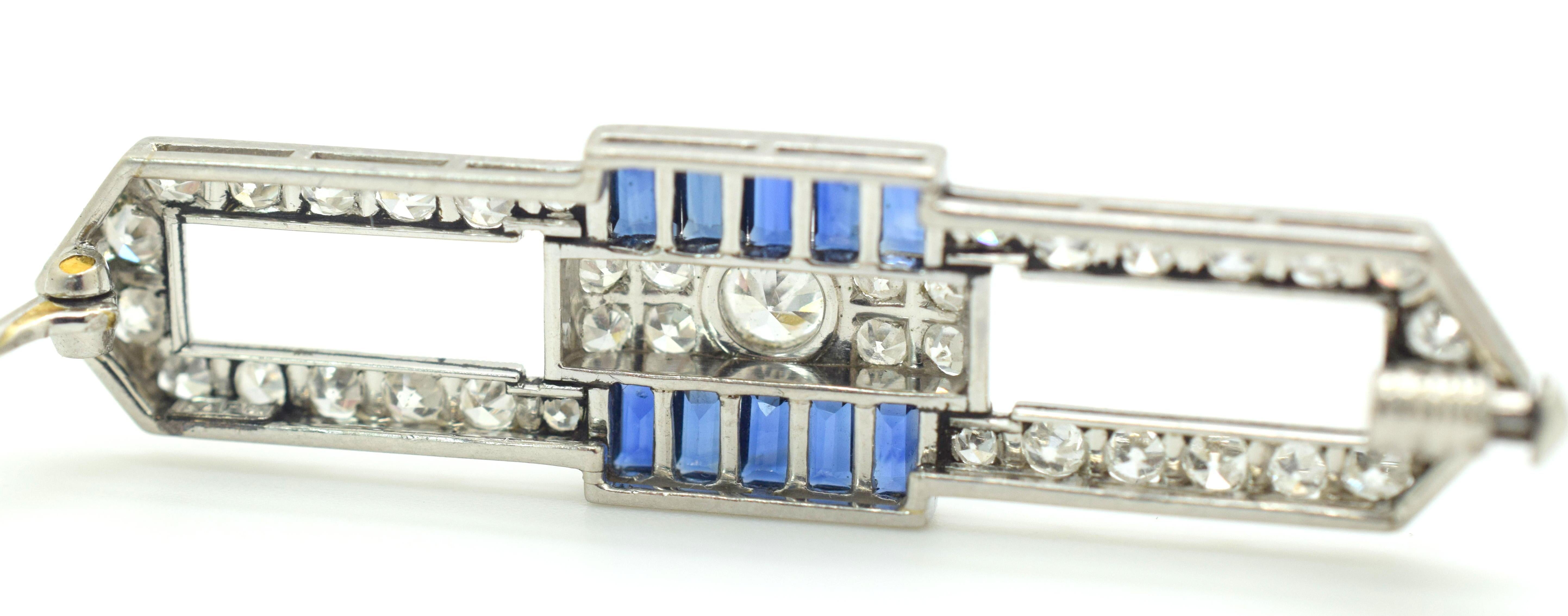 Art Deco Platinum Sapphire and Diamond Brooch 1
