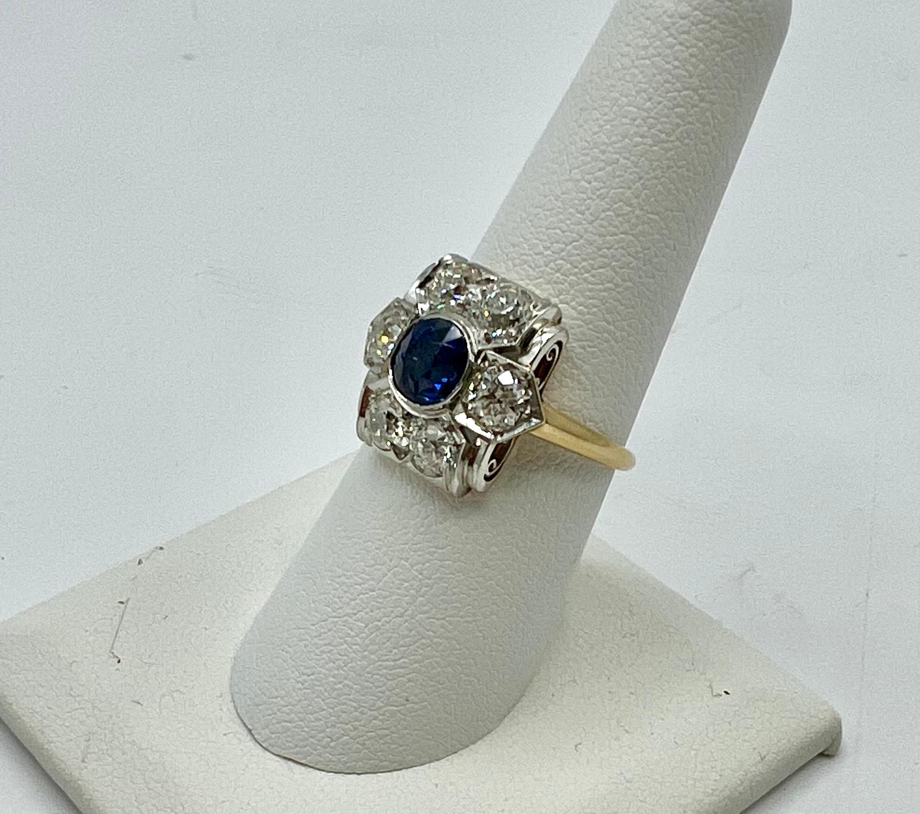 Women's Art Deco Platinum, Sapphire and Diamond Cluster Ring