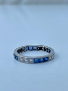 Art Deco Platinum Sapphire and Diamond Full Eternity Band Ring
