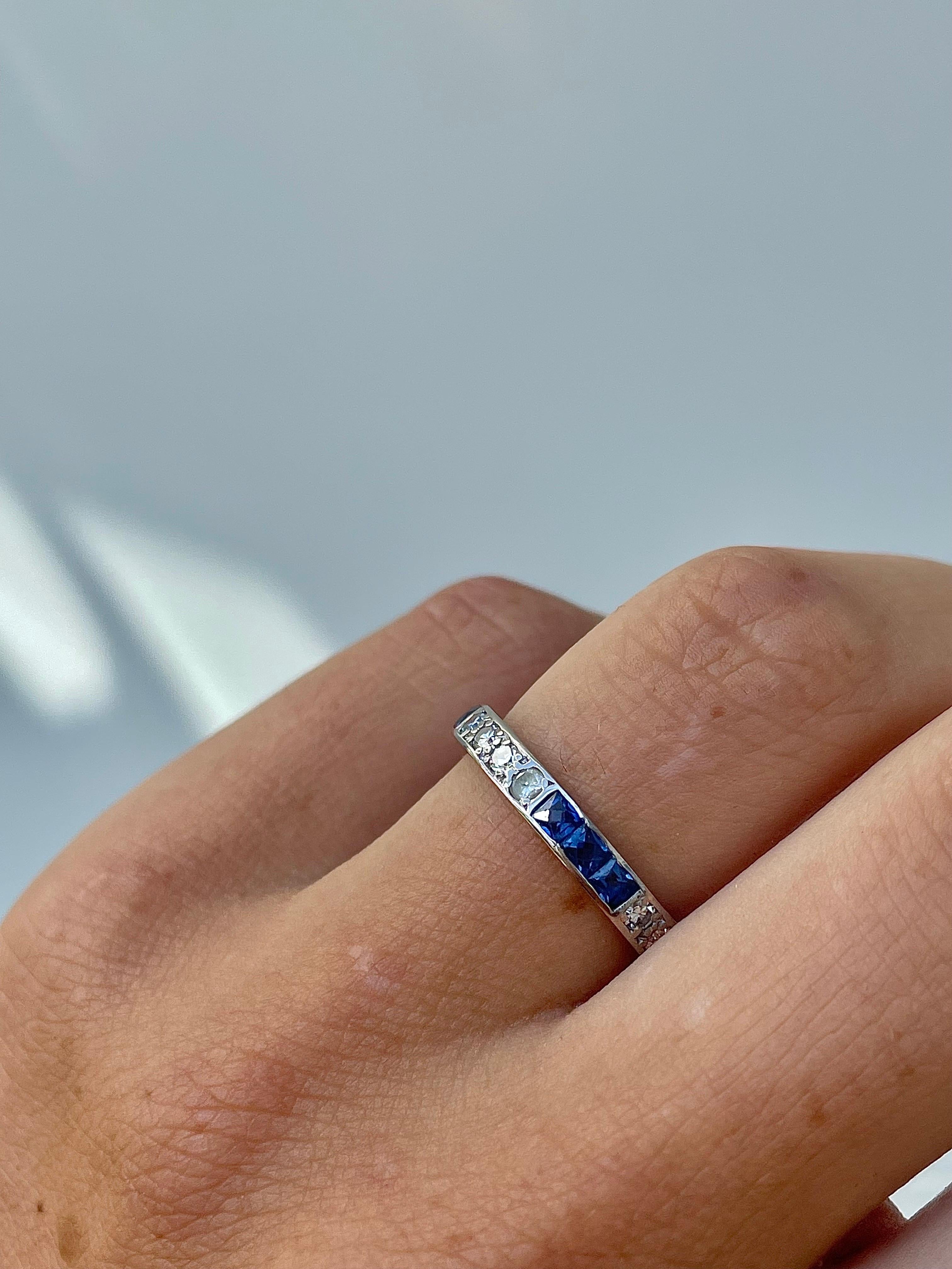 Art Deco Platinum Sapphire and Diamond Full Eternity Band Ring  In Good Condition For Sale In Chipping Campden, GB