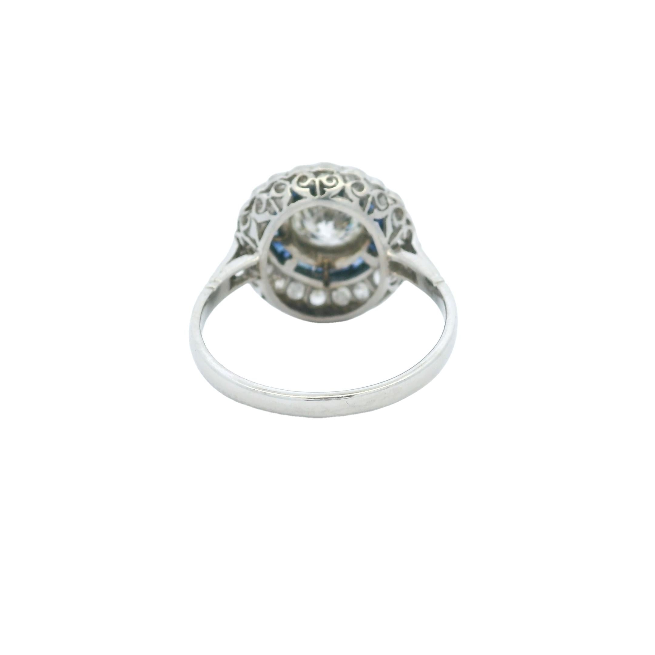 Women's Art Deco  Platinum Sapphire and Diamond Halo Engagement Ring, 2.30 Carat