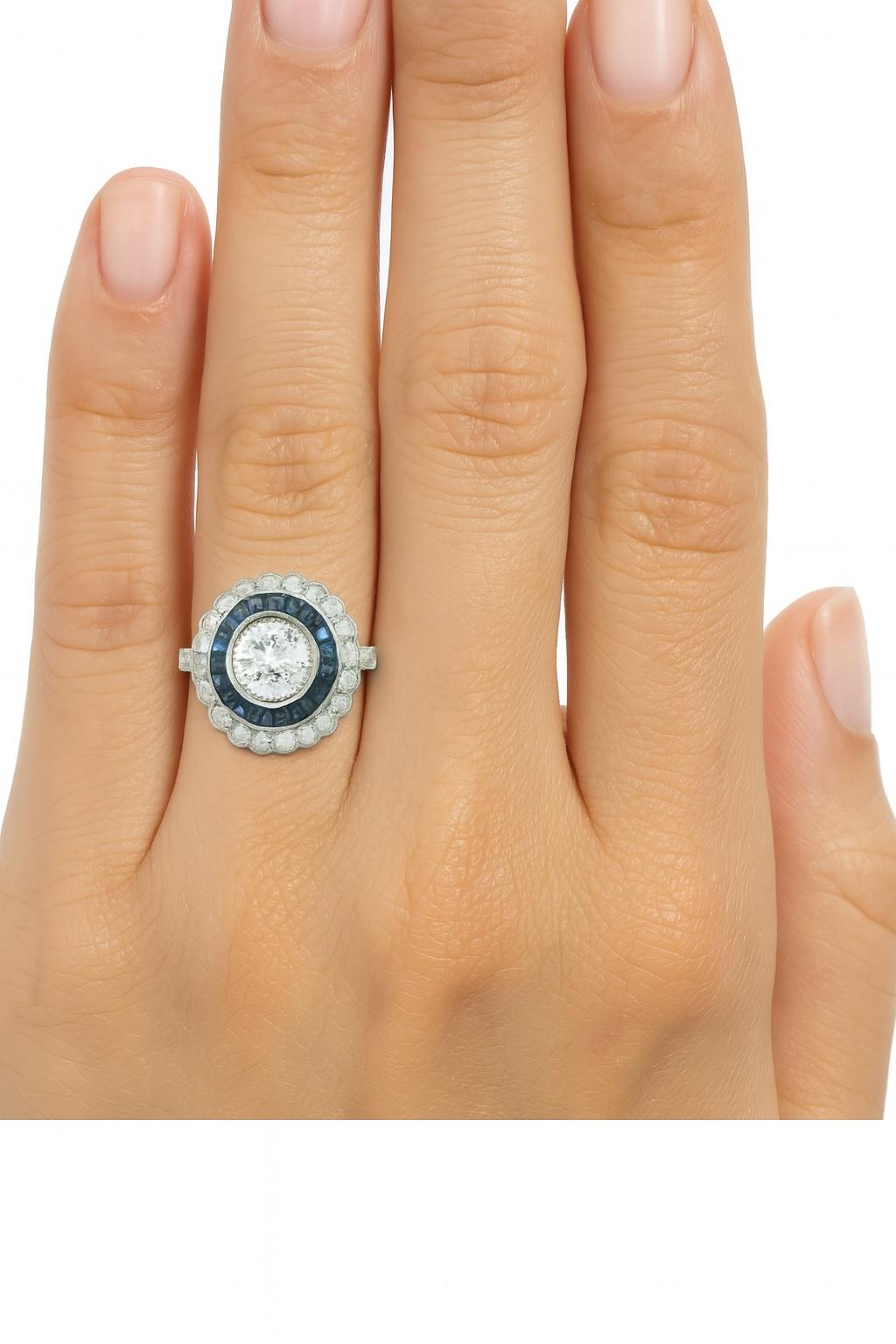 Art Deco  Platinum Sapphire and Diamond Halo Engagement Ring, 2.30 Carat 1