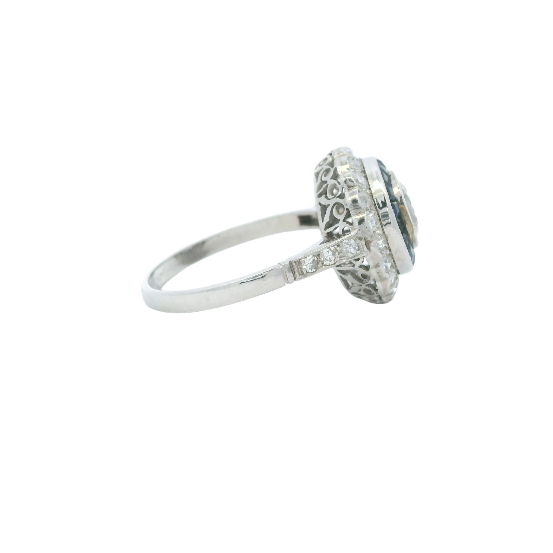 Art Deco  Platinum Sapphire and Diamond Halo Engagement Ring, 2.30 Carat 4