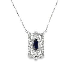 Art Deco Platinum Sapphire and Diamond Pendant