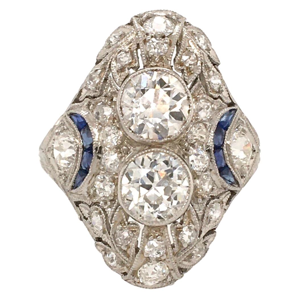 Art Deco Platinum, Sapphire and Diamond Ring