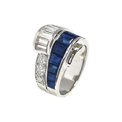 Art Deco Platinum Sapphire and Diamond Ring