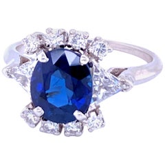 Art Deco Platinum Sapphire and Diamond Ring