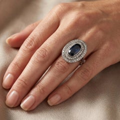 Art Deco Platinum Sapphire and Old Cut Diamond Ring