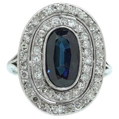 Art Deco Platinum Sapphire and Old Cut Diamond Ring