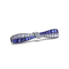 Art Deco Platinum Sapphire & Diamond Bow Brooch, c1920
