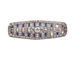 Art Deco Platinum Sapphire Diamond Brooch