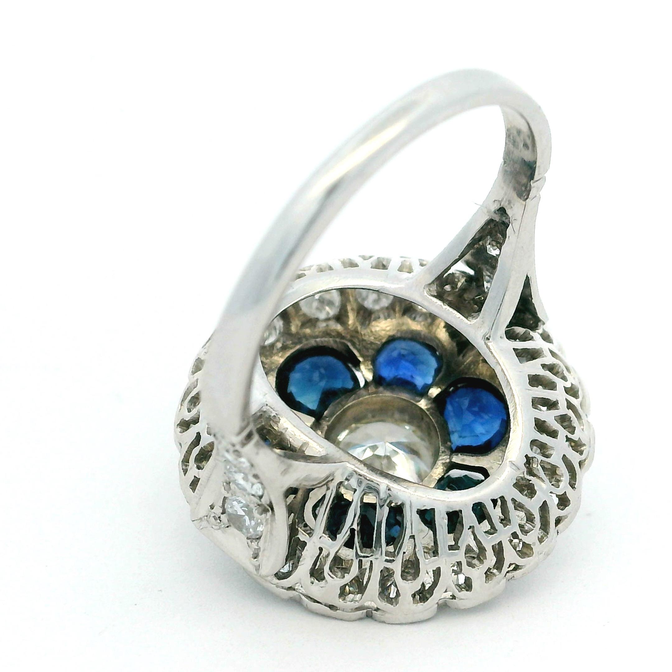 Art Deco Platin Saphir & Diamant Cluster Ring, um 1930 im Angebot 2