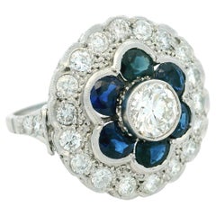 Art Deco Platin Saphir & Diamant Cluster Ring, um 1930
