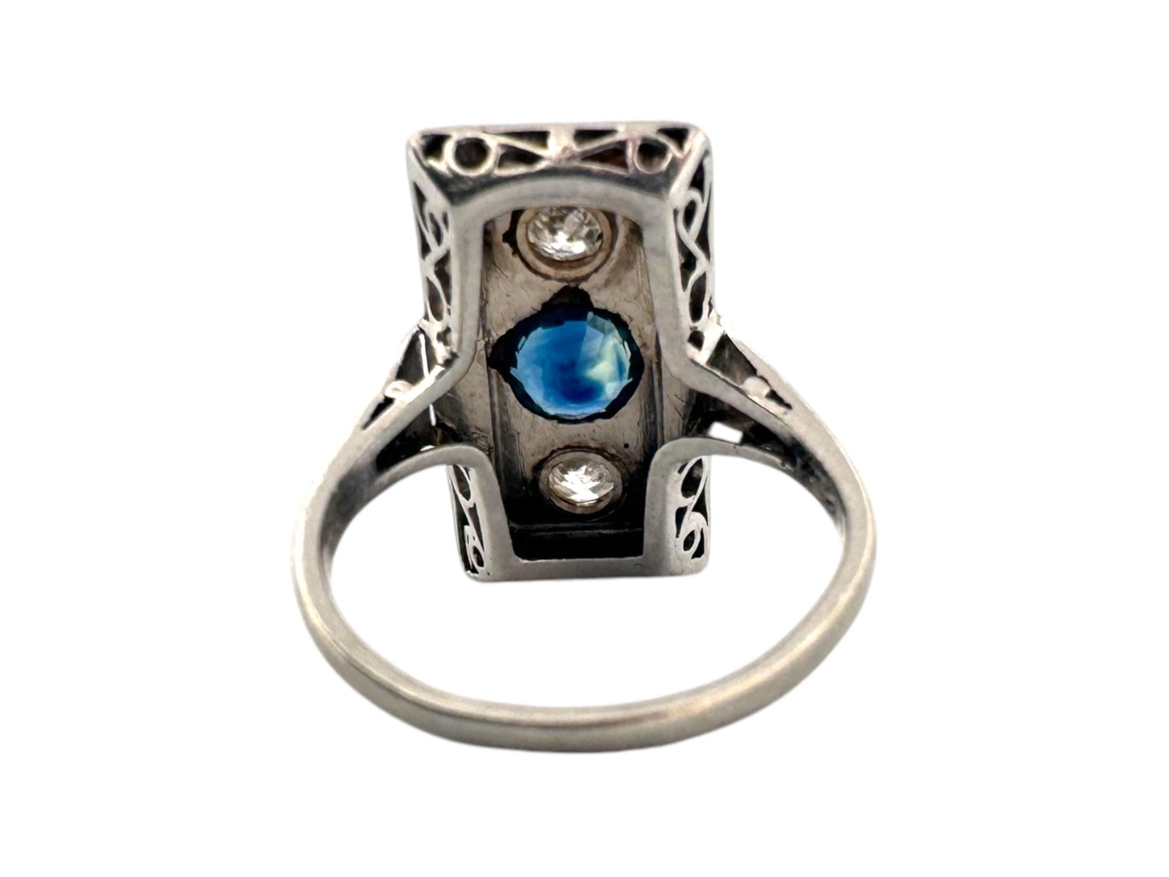 Art Deco Platinum Sapphire & Diamond Cocktail Ring For Sale 1