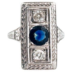 Art Deco Platinum Sapphire & Diamond Cocktail Ring