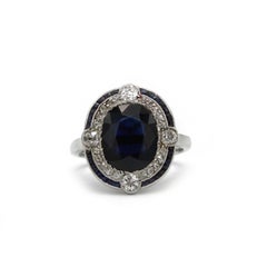 Art-Deco platinum sapphire & diamond ring — approx. 3.5 ct
