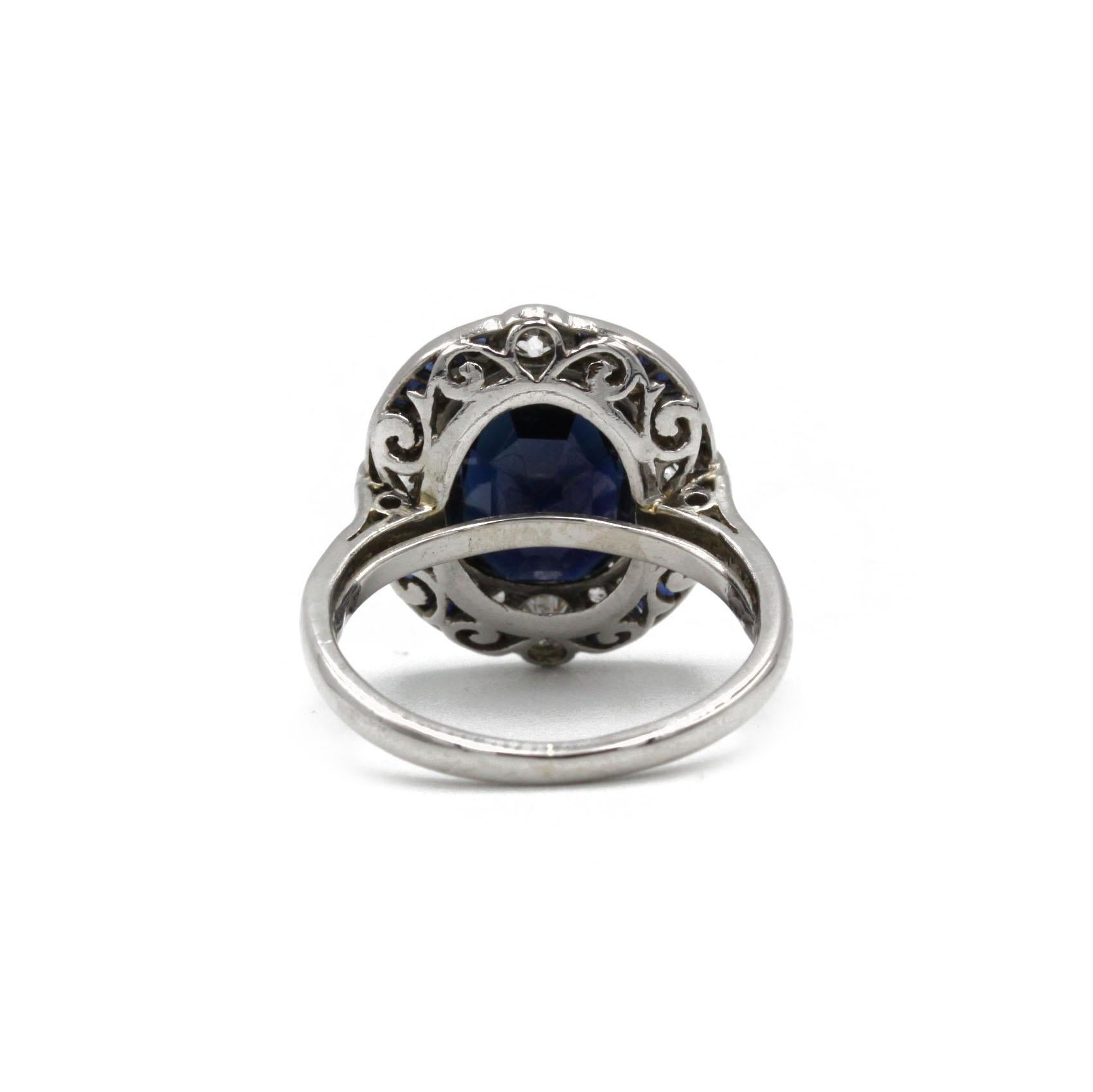 Bague Art-Déco en platine avec saphir et diamant - environ 3,5 ct Pour femmes en vente
