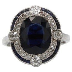 Art-Deco platinum sapphire & diamond ring — approx. 3.5 ct