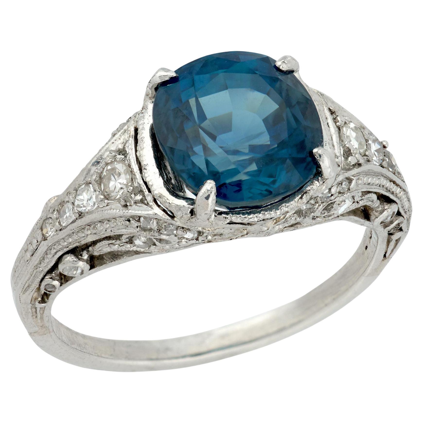 Art Deco Platinum Sapphire 
Diamond Ring For Sale