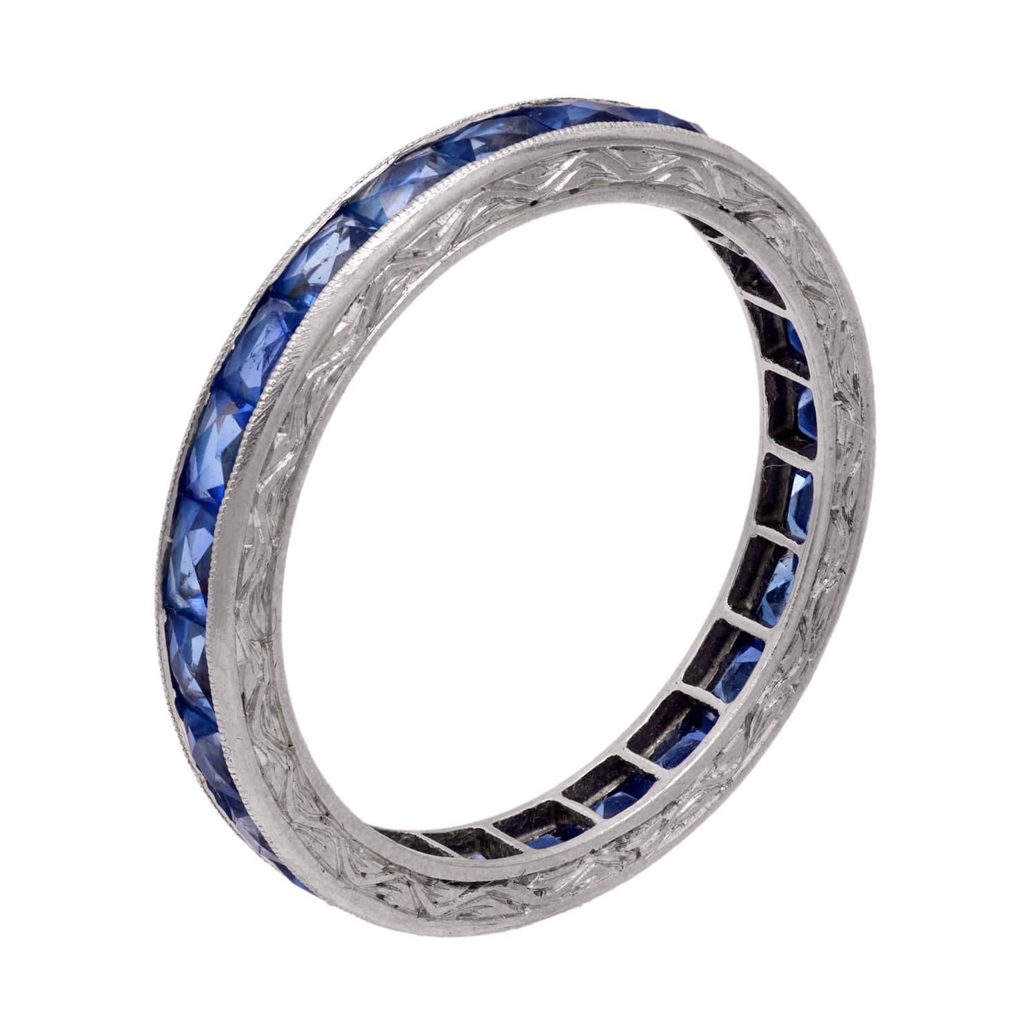 Anillo de Platino Art Decó con Zafiro de Eternidad Corte francés en venta