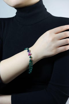 Art Deco Platin Saphir Rubin Chalcedon Perlen Diamant Armband