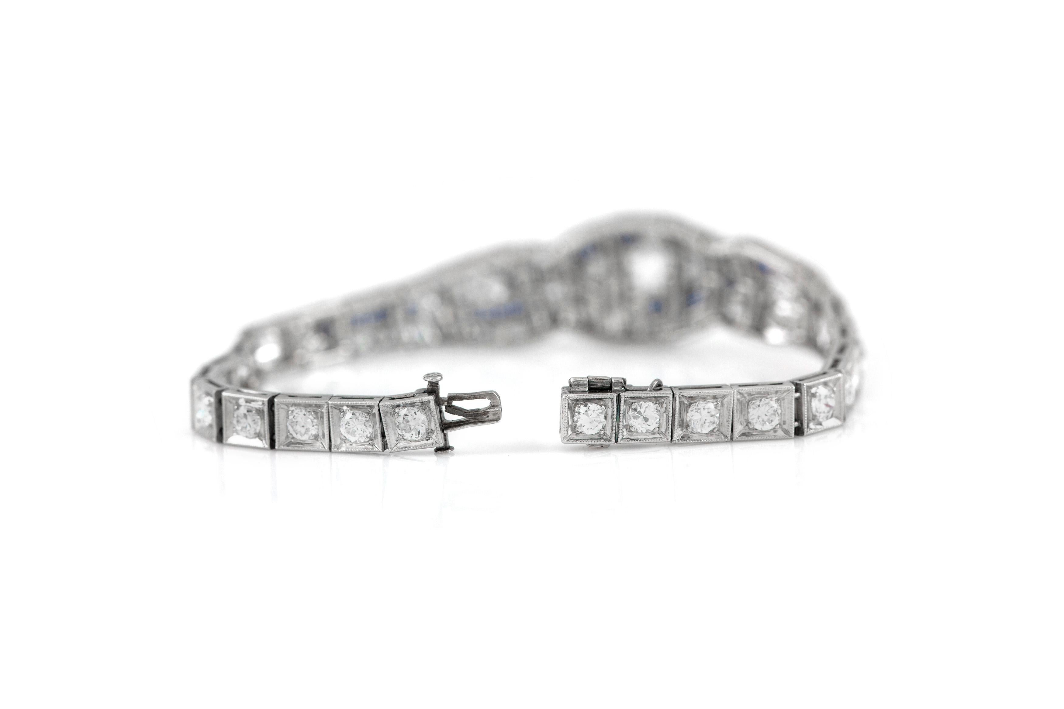 Women's Art Deco Platinum Sapphire with Diamond Bracelet For Sale