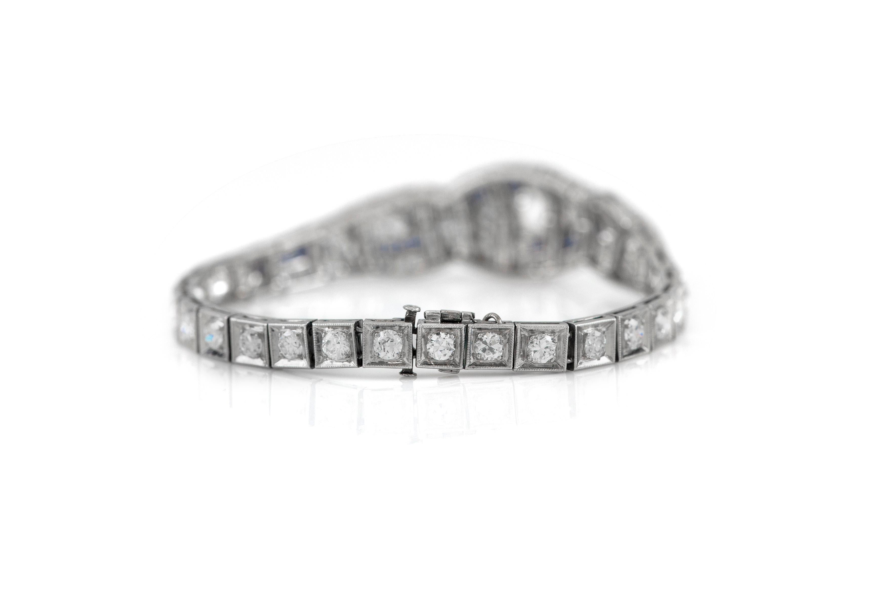 Art Deco Platin Saphir mit Diamant-Armband Damen im Angebot