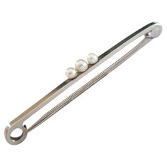 Art Deco Platinum & Seed Pearl Safety Pin Brooch - United States - Circa 1925