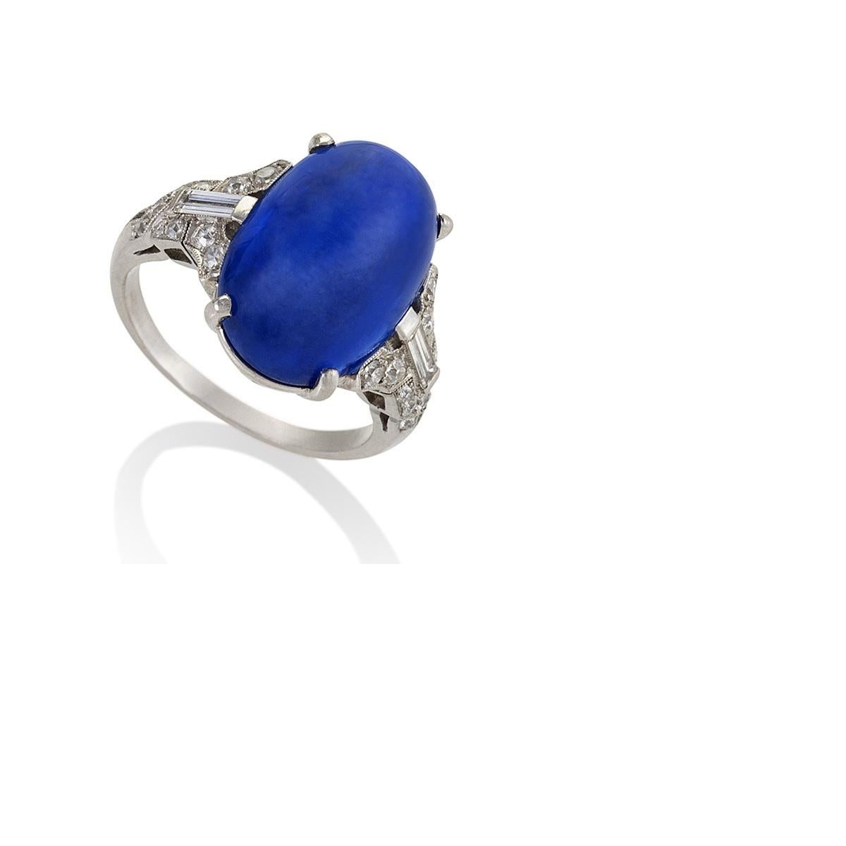 Art Deco Ceylon No-Heat Sapphire and Diamond Ring  For Sale