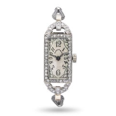 Art Deco Platinum Shreve & Co 1.00tcw Diamond Hand Wind Ladies Watch