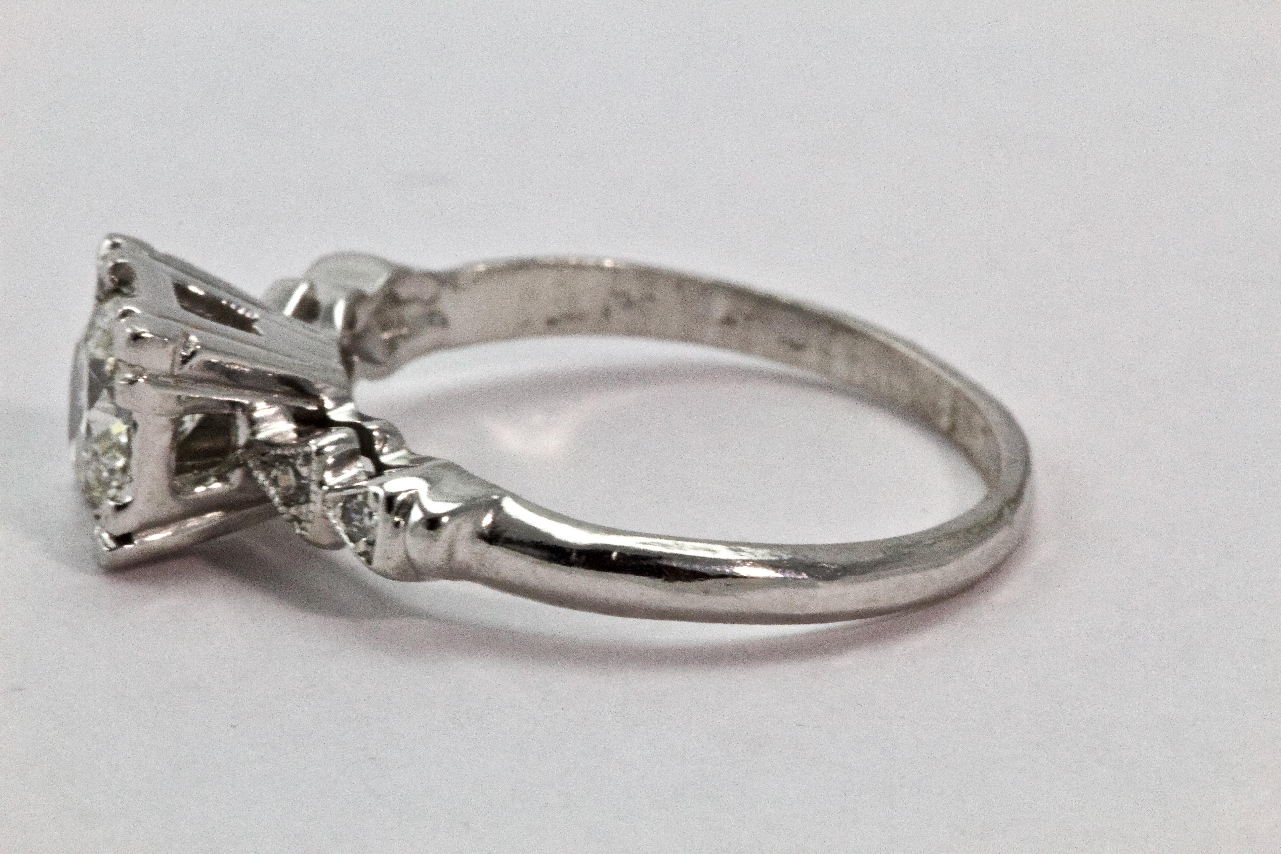 Old Mine Cut Art Deco Platinum Solitaire Diamond Engagement Ring