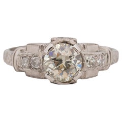 Art Deco Platinum Solitaire Geometric Engraved Arched Vintage Engagement Ring